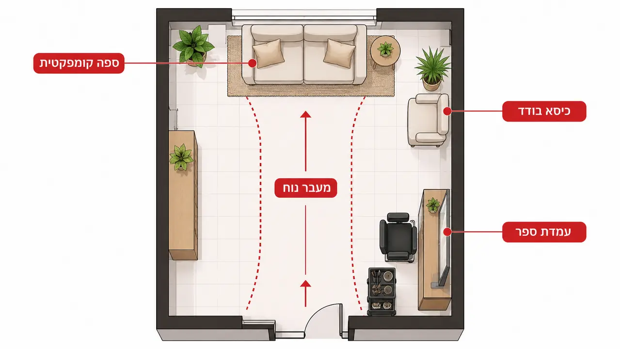 מה המידות המומלצות לפינת המתנה למספרה קטנה