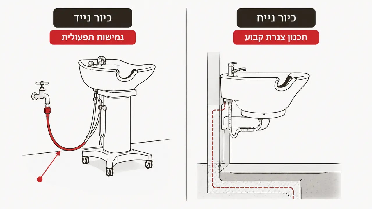 מה ההבדל בתכנון בין כיור חפיפה נייד לבין כיור חפיפה נייח?